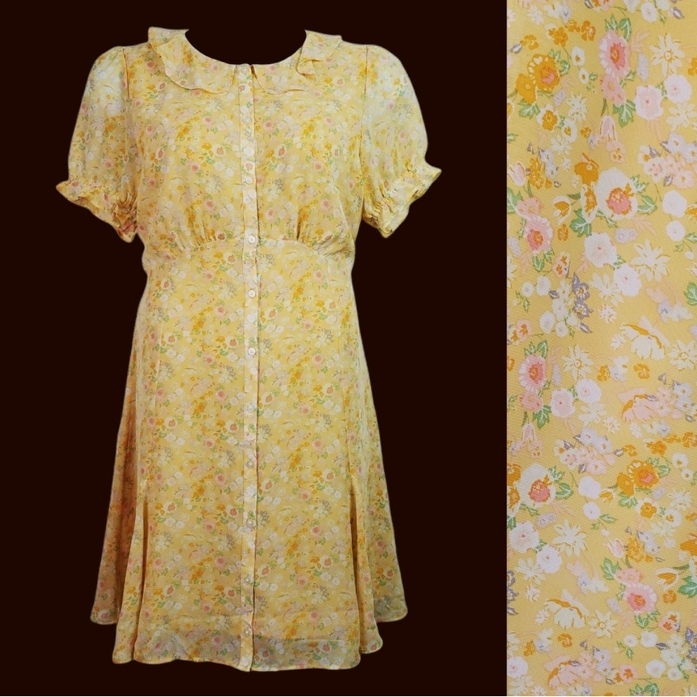 Loft Yellow Pink Floral Chiffon Button Front
Mini Dress Size 2 NWT